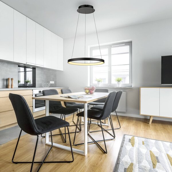 Paul Neuhaus Lampa wisząca Hoop, możliwość ściemniania, czarny, salon / jadalnia, metal, nowoczesny