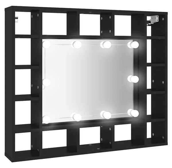 Szafka z lustrem i oświetleniem LED, czarna, 91x15x76,5 cm