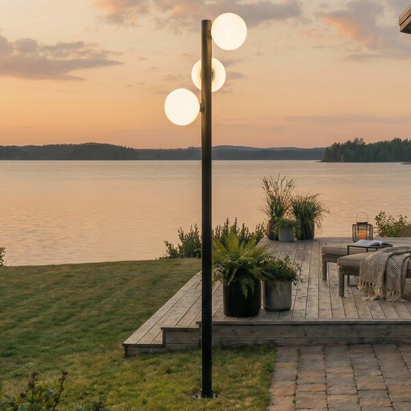 Lampa zewnętrzna LED Lucande Asane, czarna, 3-punktowa, 222 cm, CCT Asane Lucande, możliwość ściemniania, czarny, metal, nowoczesny