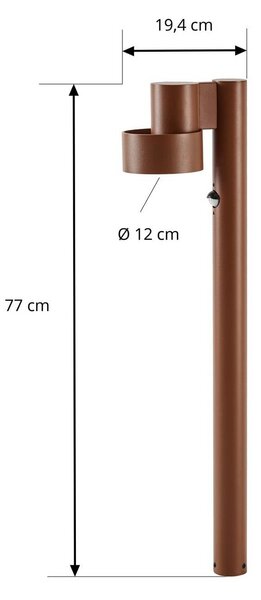 Słupek ogrodowy LED Lucande Elune, brązowy, z czujnikiem, IP44, wysokość 77 cm Elune, brązowy / rdzawy, aluminium, nowoczesny