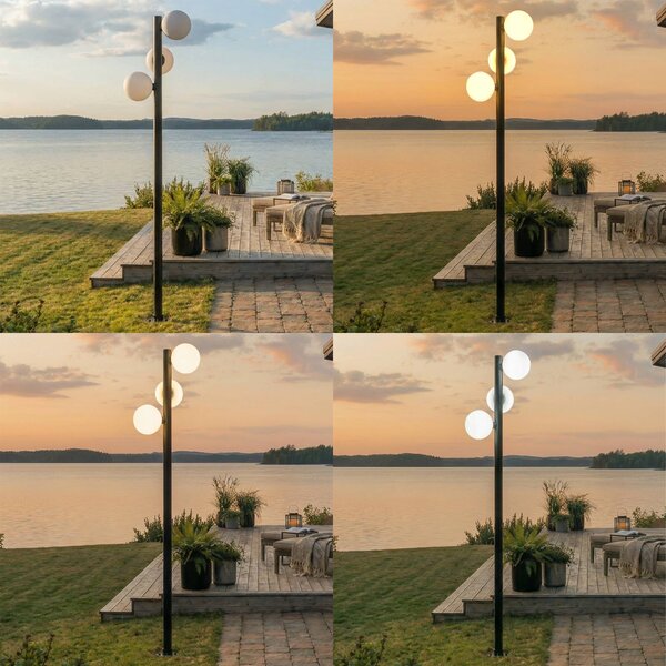 Lampa zewnętrzna LED Lucande Asane, czarna, 3-punktowa, 222 cm, CCT Asane Lucande, możliwość ściemniania, czarny, metal, nowoczesny