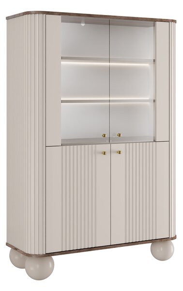 Witryna Vesper 103 cm czterodrzwiowa - kaszmir / orzech / złote uchwyty / nogi kule