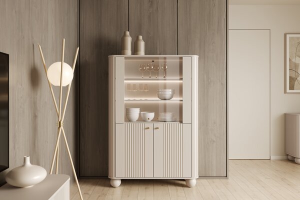 Witryna Vesper 103 cm czterodrzwiowa - kaszmir / złote uchwyty / nogi kule