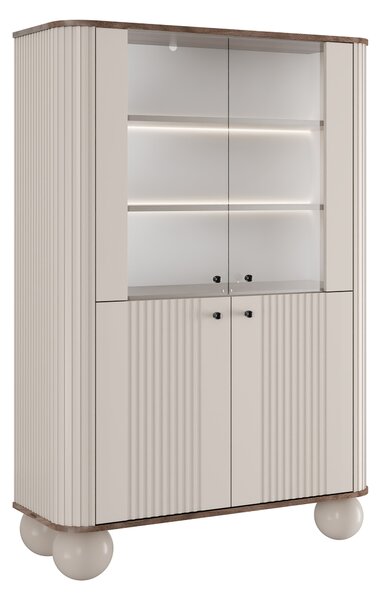 Witryna Vesper 103 cm czterodrzwiowa - kaszmir / orzech / czarne uchwyty / nogi kule