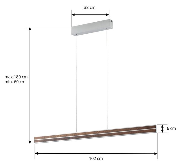 Lampa wisząca Lisene Quitani, możliwość ściemniania, ciemne drewno, salon / jadalnia, aluminium, design