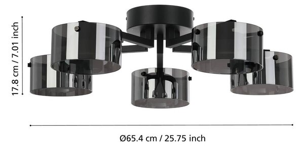 EGLO Lampa sufitowa Copillos, możliwość ściemniania, czarny, salon / jadalnia, szkło, nowoczesny