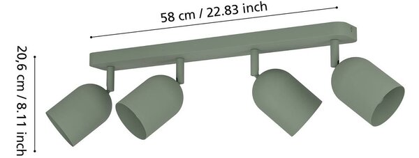 EGLO Reflektor sufitowy Tilston, ciemnozielony, długość 58 cm, 4-punktowa, stal możliwość ściemniania, zielony, salon / jadalnia, metal