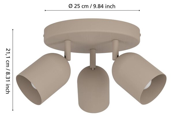 EGLO Reflektor sufitowy Tilston, beżowy, Ø 25 cm, 3-punktowa, stal możliwość ściemniania, kremowy / amber, salon / jadalnia, metal