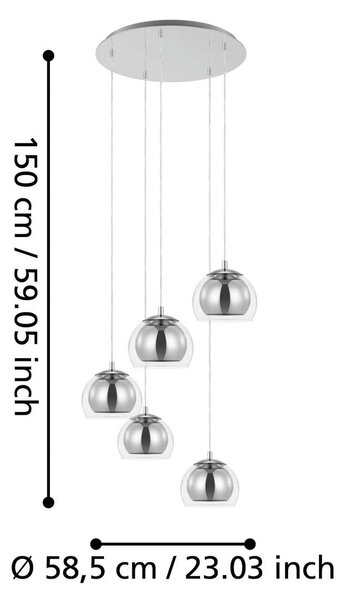 EGLO Lampa wisząca Rocamar 1, możliwość ściemniania, chromowy / srebrny, salon / jadalnia, szkło, nowoczesny