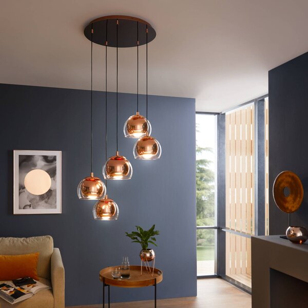 EGLO Lampa wisząca Rocamar 1, możliwość ściemniania, miedziany, salon / jadalnia, szkło, nowoczesny
