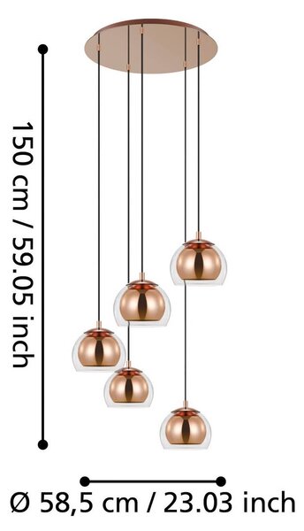EGLO Lampa wisząca Rocamar 1, możliwość ściemniania, miedziany, salon / jadalnia, szkło, nowoczesny