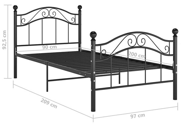 Metalowe czarne pojedyncze łózko 90x200 cm D9-Z08