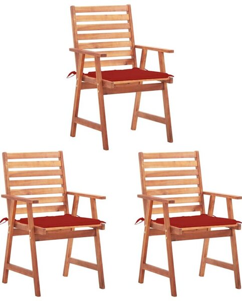 Krzesła ogrodowe z poduszkami, 3 szt., lite drewno akacjowe