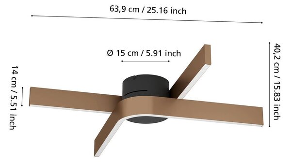 EGLO Inteligentna lampa sufitowa LED Folcino-Z, kolor brązowy, 64 cm, CCT możliwość ściemniania, brązowy / mosiężny, salon / jadalnia, metal, nowoczesny