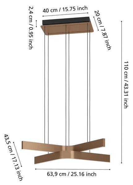 EGLO Żyrandol LED Smart Folcino-Z, kolor brązowy, 64 cm, CCT możliwość ściemniania, brązowy / mosiężny, salon / jadalnia, metal, nowoczesny