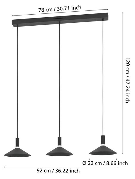 EGLO Inteligentny żyrandol Conomavilla-Z, czarny 92 cm 3-punktowy CCT RGB możliwość ściemniania, czarny, salon / jadalnia, metal, nowoczesny