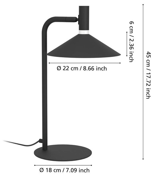 EGLO Inteligentna lampa stołowa LED Conomavilla-Z czarna wysokość 45 cm CCT RGB Conomavilla-Z, możliwość ściemniania, czarny, salon / jadalnia, metal, nowoczesny