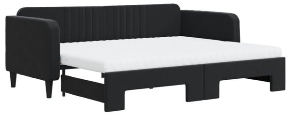 Sofa rozsuwana z materacami, czarna, 90x200 cm, aksamit