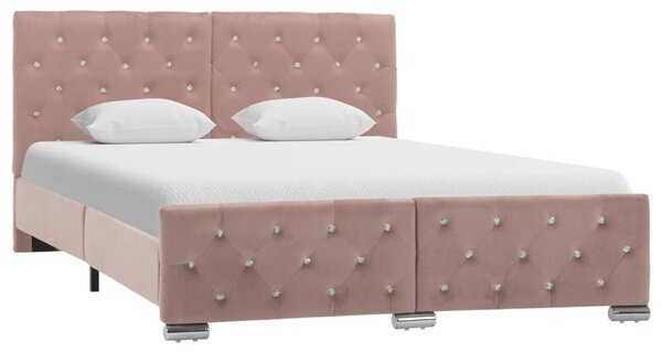 Rama łóżka, różowa, tapicerowana aksamitem, 140x200 cm