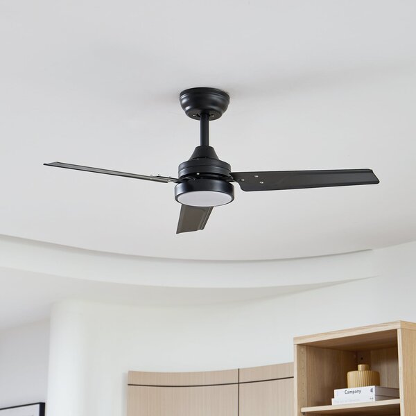 Wentylator sufitowy LED Aerallo, czarny, CCT, cichy – Lindby Lindby, Aerallo, czarny, salon, metal, nowoczesny
