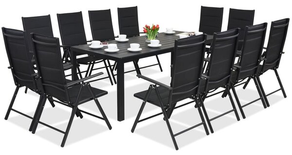 Meble ogrodowe aluminiowe polywood z dużym stołem Verona dla 12 osób Garden Point czarne