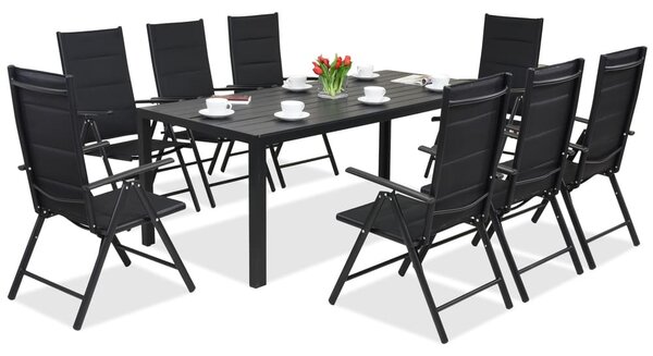 Meble ogrodowe aluminiowe polywood z dużym stołem Verona dla 8 osób Garden Point czarne