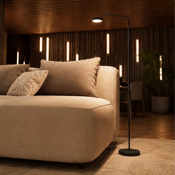 Lampa Podłogowa Sigor, Nivo, ściemnialny, czarny, salon, aluminium, nowoczesny