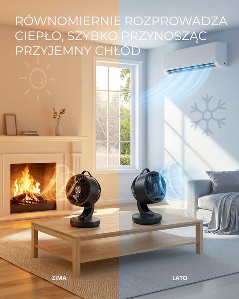 Wentylator cyrkulacyjny FLOW z pilotem, czarny SongmicsHome