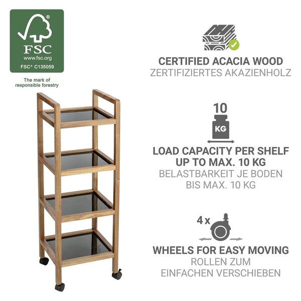 Czarno-naturalny regał łazienkowy z litego drewna akacjowego 35x101,5 cm Fondi – Wenko