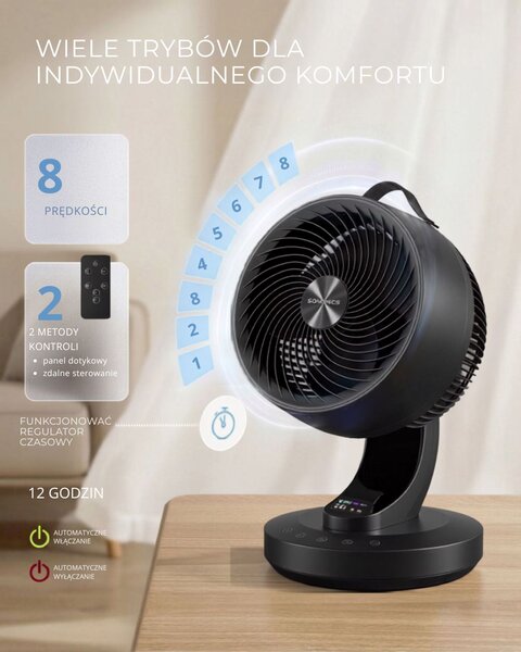 Wentylator cyrkulacyjny FLOW z pilotem, czarny SongmicsHome