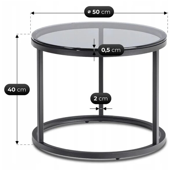 Zestaw Stolików Kawowych CARRERA 70 cm/50 cm Szary/Czarny Nowoczesny