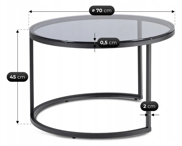Zestaw Stolików Kawowych CARRERA 70 cm/50 cm Szary/Czarny Nowoczesny