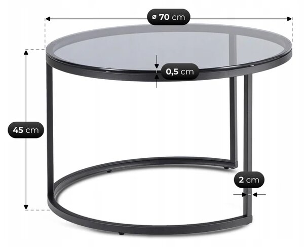 Zestaw Stolików Kawowych CARRERA MAX 70 cm/60 cm Szary/Czarny Nowoczesny