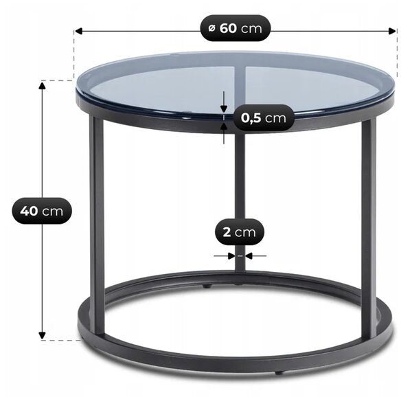 Zestaw Stolików Kawowych CARRERA MAX 70 cm/60 cm Szary/Czarny Nowoczesny