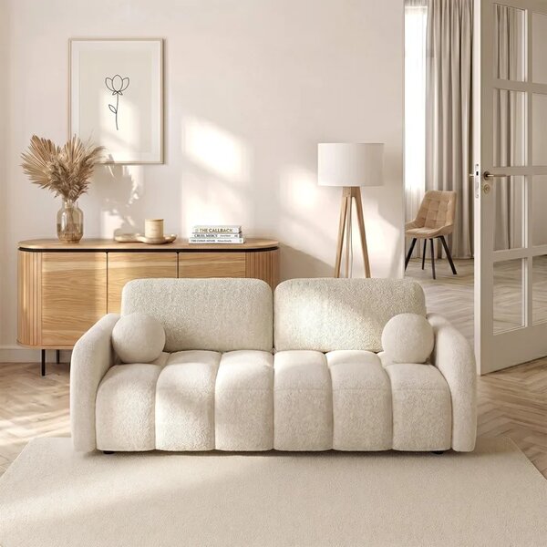 Sofa ZEN Rozkładana Dwuosobowa Beżowa Boucle Nowoczesna