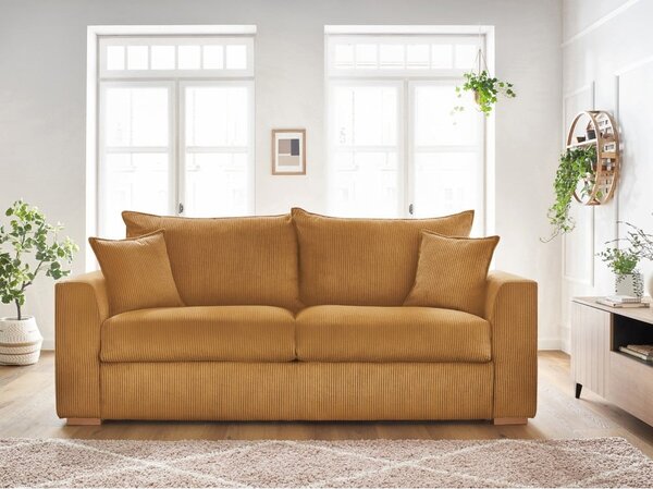 Musztardowa sztruksowa rozkładana sofa 225 cm Augustin – Bobochic Paris
