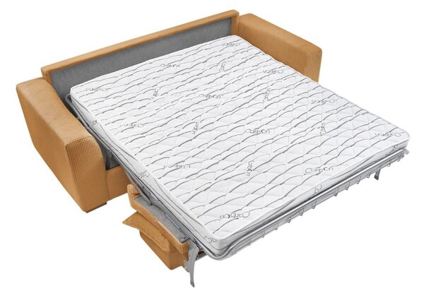 Musztardowa sztruksowa rozkładana sofa 225 cm Augustin – Bobochic Paris
