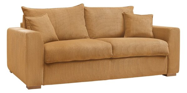 Musztardowa sztruksowa rozkładana sofa 225 cm Augustin – Bobochic Paris