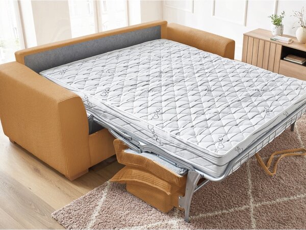 Musztardowa sztruksowa rozkładana sofa 225 cm Augustin – Bobochic Paris
