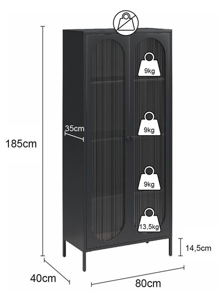 Kremowa metalowa witryna 80x186x40 cm Luna – Støraa