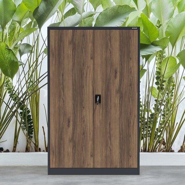Szafa biurowa metalowa na akta, szeroka, antracyt/orzech, 1150x1850x400 mm: JAN II Eco Design