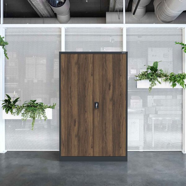 Szafa biurowa metalowa na akta, szeroka, antracyt/orzech, 1150x1850x400 mm: JAN II Eco Design
