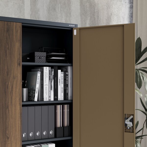 Szafa biurowa metalowa na akta, szeroka, antracyt/orzech, 1150x1850x400 mm: JAN II Eco Design