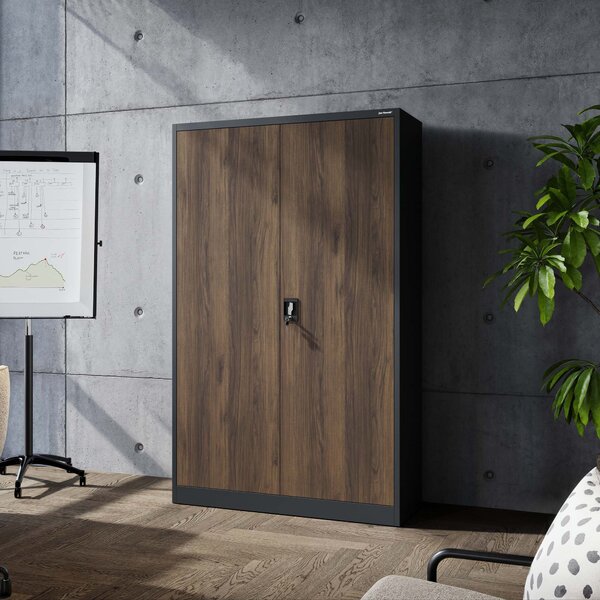 Szafa biurowa metalowa na akta, szeroka, antracyt/orzech, 1150x1850x400 mm: JAN II Eco Design