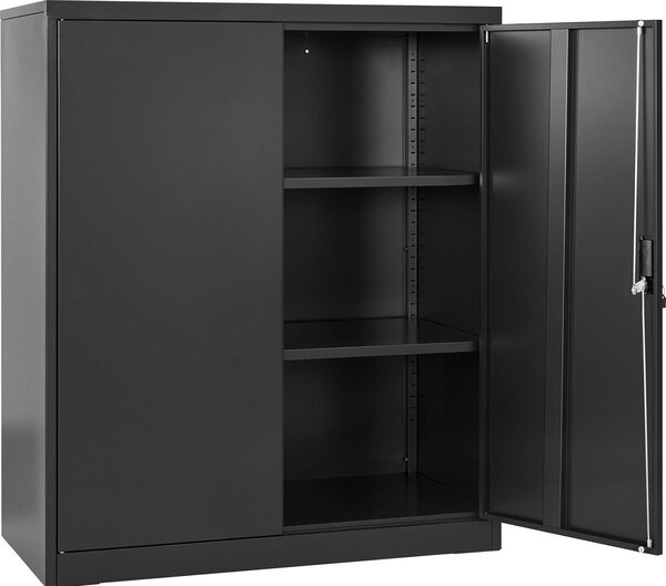 Szafka metalowa SucceBuy z 3 poziomami, szafka do przechowywania o wysokoci 106 cm z regulowanymi pókami, 2 drzwiami magnetycznymi i 2 kluczami, idealna do spiarni, magazynu lub piwnicy, czarna