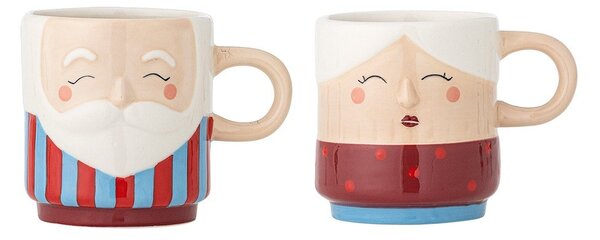 Czerwone kamionkowe filiżanki zestaw 2 szt. ze świątecznym motywem 280 ml Granny – Bloomingville