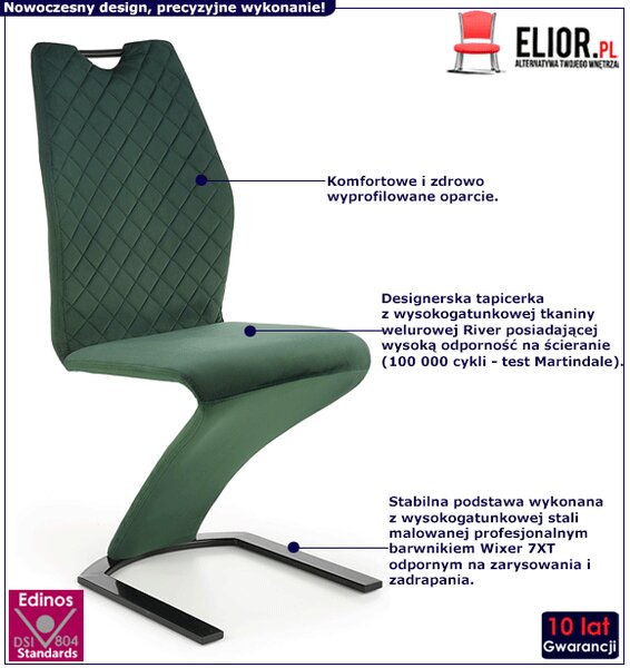 Zielone pikowane nowoczesne krzesło welurowe D3-T67