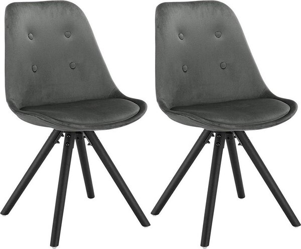 Zestaw 2 krzese dla goci, ciemnoszary aksamit – krzeso do jadalni z drewnianymi nogami – wysoko siedziska 46 cm – wygodne krzeso z oparciem – nowoczesny design – krzeso do salonu i kuchni