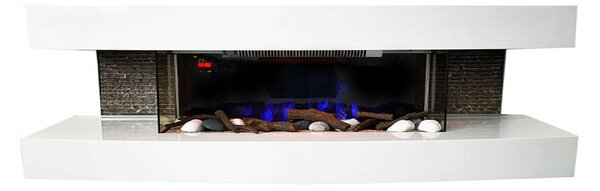 Kominek elektryczny Paula DUŻY biały ElectricSun, z dźwiękiem, 10 kolory, z aplikacją, L150xH46x31cm