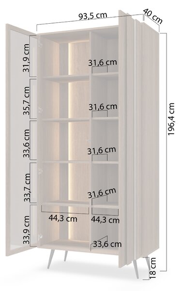 Witryna wysoka Flaro 93 cm z oświetleniem - dąb dunin